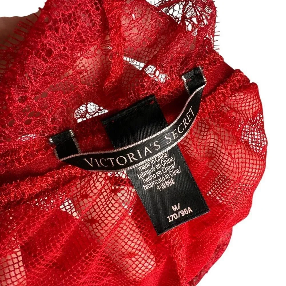 Victoria's Secret Red All Over Lace Mesh Babydoll Chemise Lingerie Dress